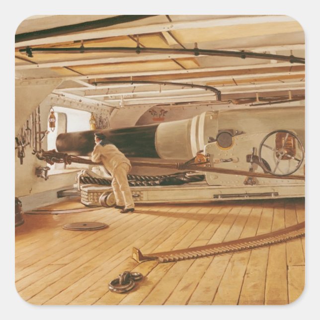 Twenty-Seven Pound Cannon on a Battleship Square Sticker (Front)