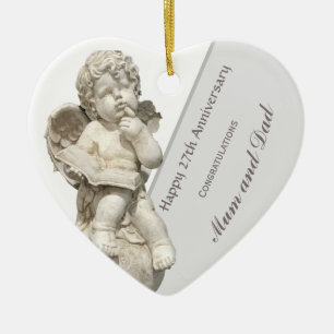 Twenty Seventh Wedding Anniversary, Statue Heart Ceramic Ornament