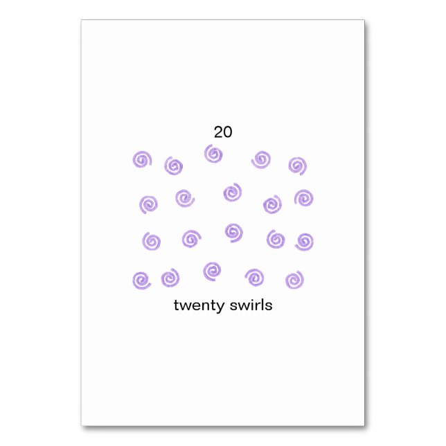 Twenty swirls on custom number flashcards table number (Back)