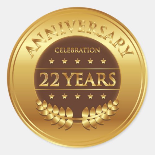 Twenty Two Years Anniversary Gold Medal Classic Round Sticker