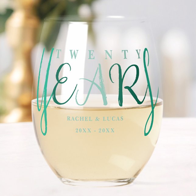 Twenty Year Wedding Anniversary Gift Emerald Green Stemless Wine Glass (Creator Uploaded)