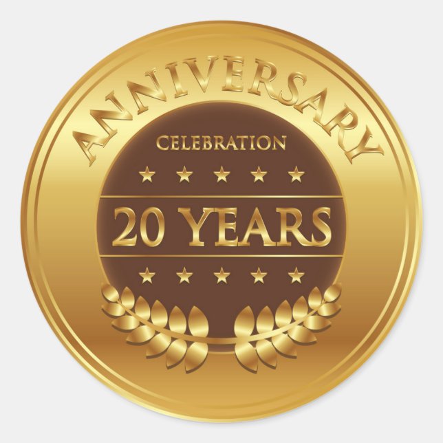 Twenty Years Anniversary Celebration Gold Medal Classic Round Sticker (Front)