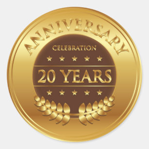 Twenty Years Anniversary Celebration Gold Medal Classic Round Sticker