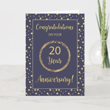 Twenty Years Business Anniversary Navy & Gold-look Card by sandrarosecreations at Zazzle