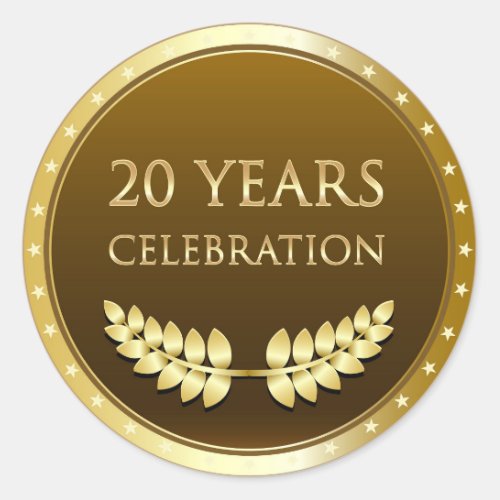 Twenty Years Celebration Gold Classic Round Sticker