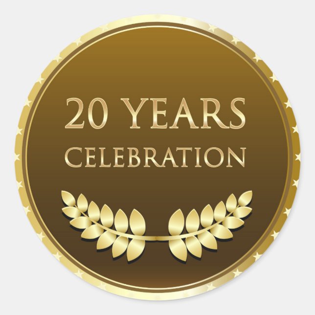 Twenty Years Celebration Gold Classic Round Sticker (Front)