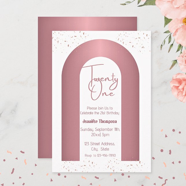 TwentyOne Rose Gold Arch minimalist 21st Birthday  Invitation (Creator Uploaded)