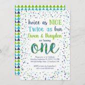 Twice as Nice Confetti Twin Boys First Birthday Invitation (Front/Back)