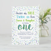 Twice as Nice Confetti Twin Boys First Birthday Invitation (Standing Front)