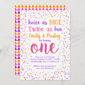 Twice as Nice Confetti Twin Girls First Birthday Invitation (Front/Back)