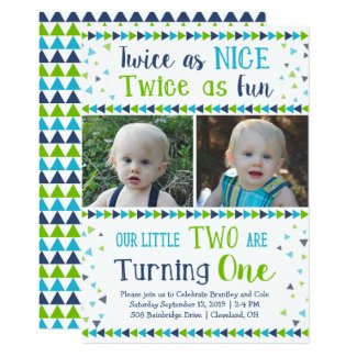 Twice as Nice Twin Boy First Birthday Invitation