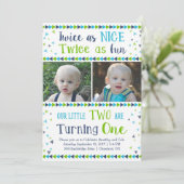Twice as Nice Twin Boy First Birthday Invitation (Standing Front)