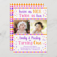 Twice as Nice Twin Girls First Birthday Invitation