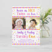 Twice as Nice Twin Girls First Birthday Invitation (Standing Front)