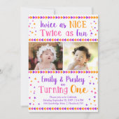 Twice as Nice Twin Girls First Birthday Invitation (Front)