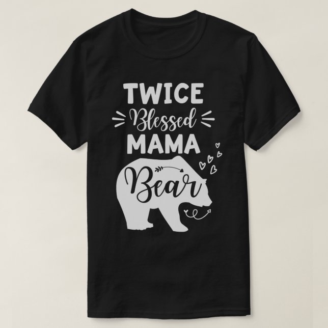 Twice Blessed Mama Bear Heart & Arrow Mom With Two T-Shirt (Design Front)