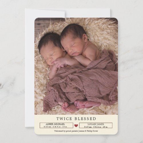 Twice Blessed Photo Birth Announcement