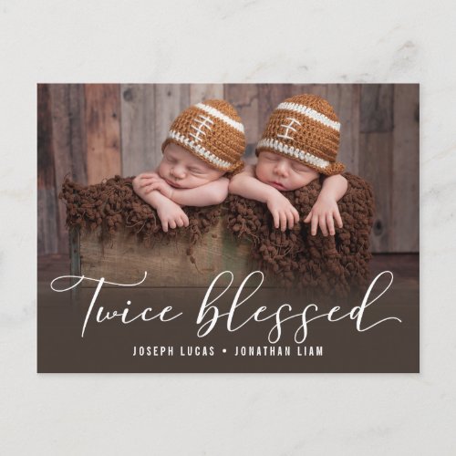 Twice Blessed Photo Twin Birth Announcement Postcard