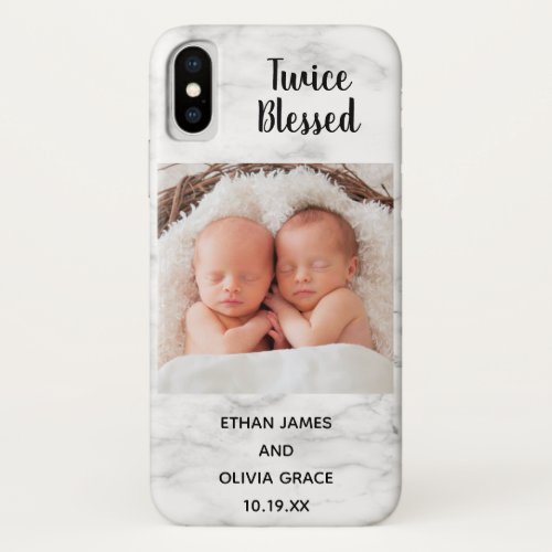 Twice Blessed Twin Baby Photo Names Birthdate iPhone XS Case