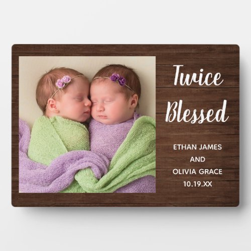 Twice Blessed Twin Baby Photo Names Birthdate Plaque