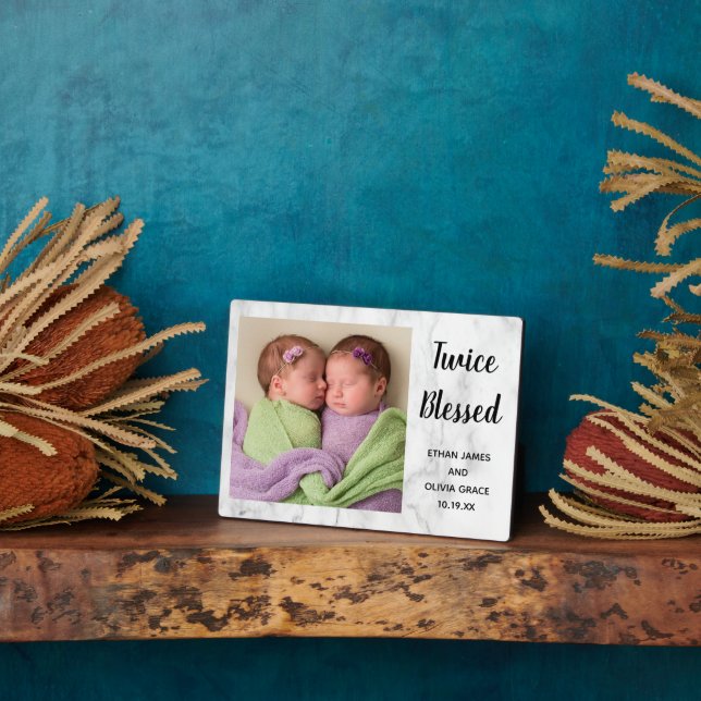 Twice Blessed Twin Baby Photo Names Birthdate Plaque (Side)