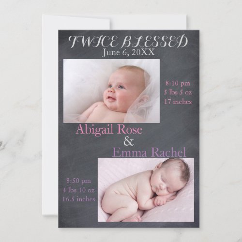 Twice Blessed Twin Girls _ Birth Announcement