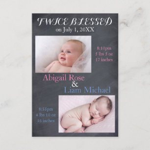 Twice Blessed Twins - 3x5 Birth Announcement