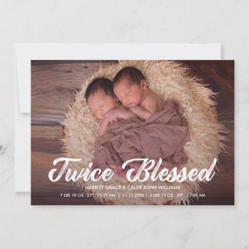 Twice Blessed  Twins Baby Photo Announcement