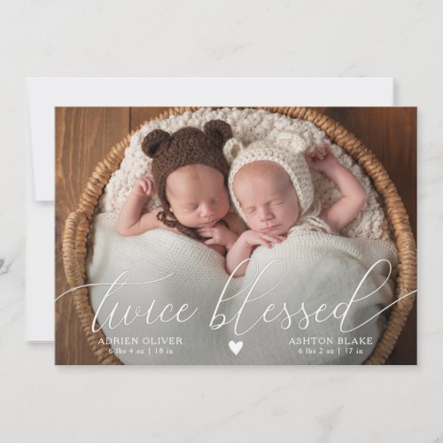 Twice Blessed Twins Photo Birth Announcement