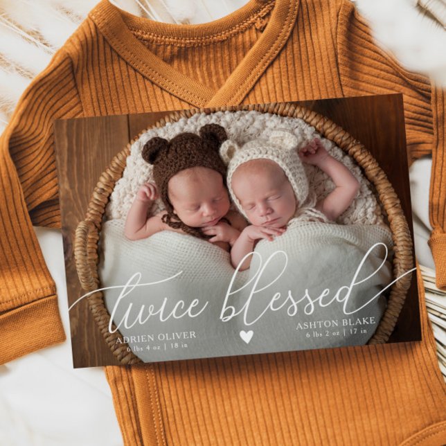 Twice Blessed Twins Photo Birth Announcement (Creator Uploaded)