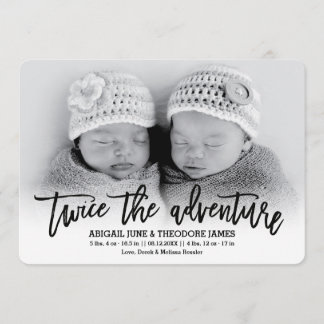 Twice the Adventure Modern Twins Birth Announcemen Announcement