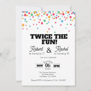 Twice the Fun Double Birthday Celebration Invite
