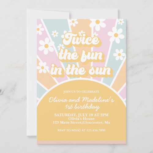 Twice the Fun in the Sun boho pastel birthday Invitation