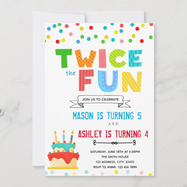 Twice the fun joint birthday card (Front)