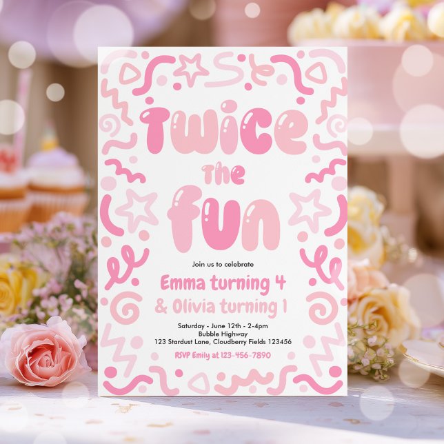 Twice The Fun Joint Birthday Party Balloon  Invitation (Creator Uploaded)