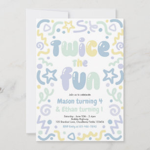 Twice The Fun Joint Birthday Party Balloon Invitation