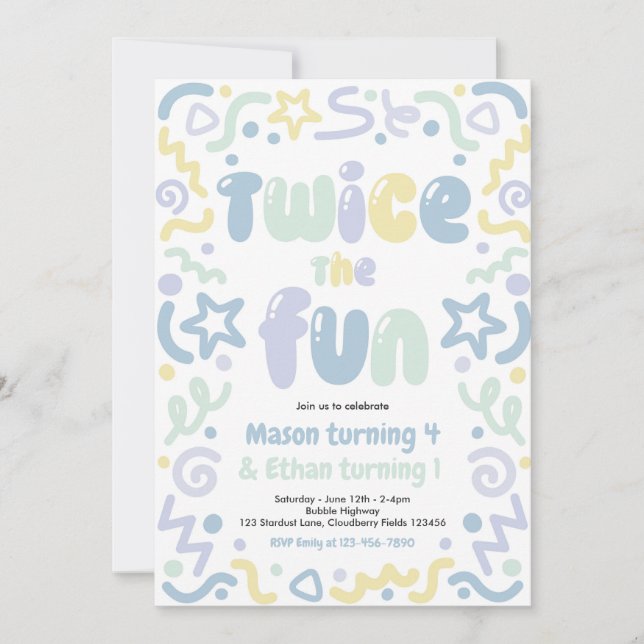 Twice The Fun Joint Birthday Party Balloon  Invitation (Front)