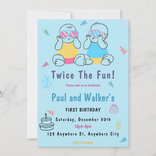 Twice The Fun Twin Birthday Party Invitation
