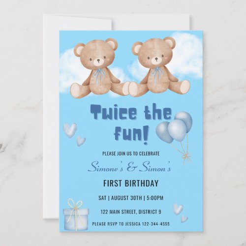 Twice The Fun Twin Birthday Party Invitation