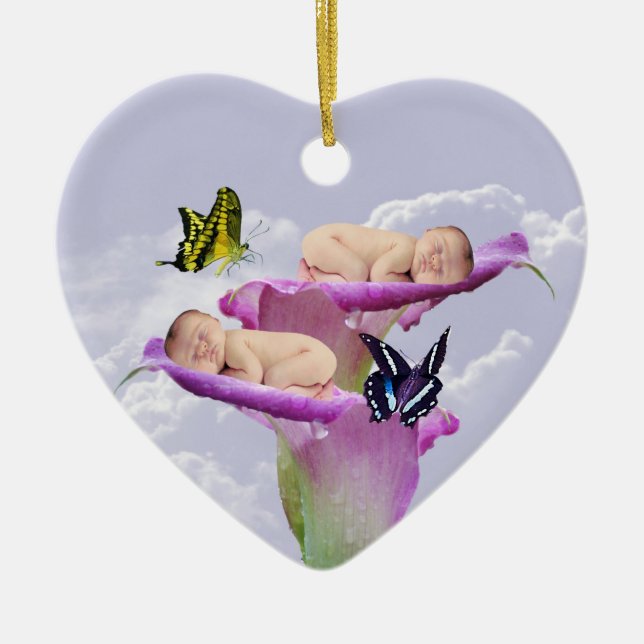 Twice the joy with baby twins christmas ceramic ornament (Front)