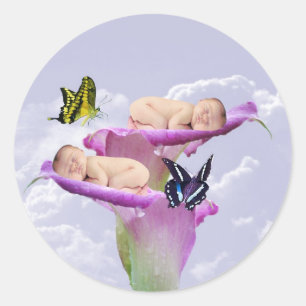 Twice the joy with baby twins classic round sticker
