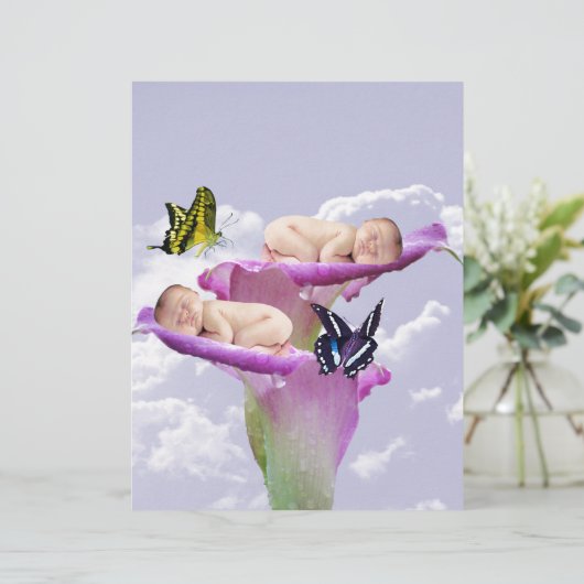 Twice the joy with baby twins shower invitation (Standing Front)