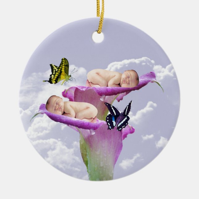 Twice the joy with baby twins shower invitation ceramic ornament (Front)