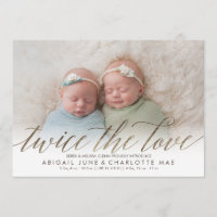 Twice the Love Faux Foil Twin Birth Announcement