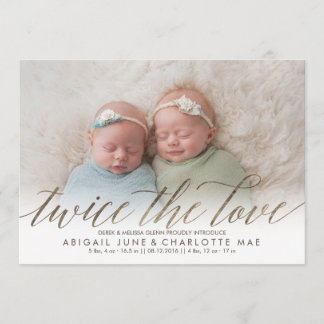 Twice the Love Faux Foil Twin Birth Announcement