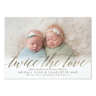 Twice the Love Faux Foil Twin Birth Announcement