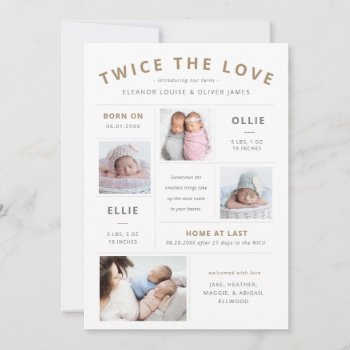 Twice The Love Infographic Twin Birth Announcement by BanterandCharm at Zazzle