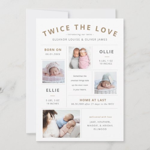Twice the Love Infographic Twin Birth Announcement