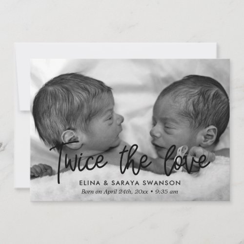 Twice the love twin birth announcement card