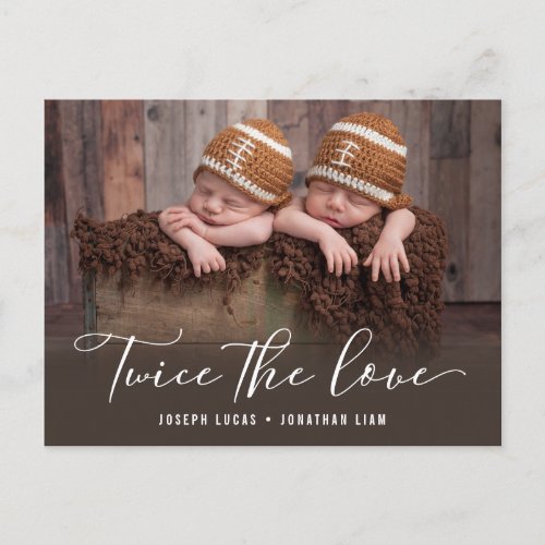Twice The Love Twin Photo Birth Announcement Postcard